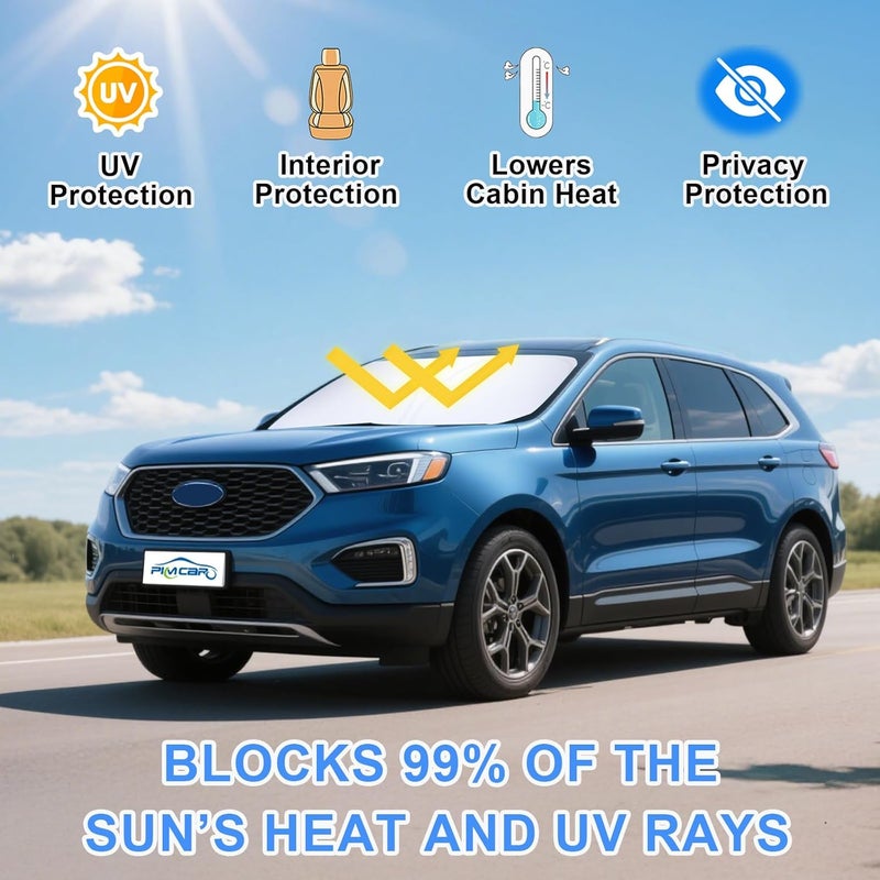 PIMCAR Windshield Sun Shade for 2015-2024 2025 Ford Edge SUV, Premium 310T Reflective Polyester, Foldable Heat Blocker-Beat Summer Heat & Keep Interior Cool - Image 3